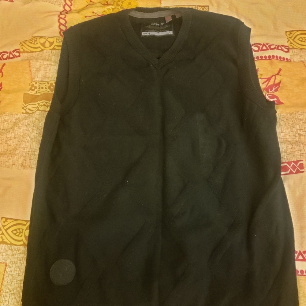 Black esprit men's cotton sweater vest L
